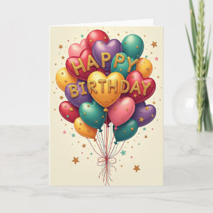 Tarjeta de cumpleaños de globos brillantes