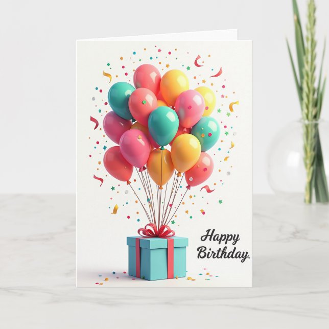 Tarjeta de Cumpleaños de Globos Brillantes (Anverso)