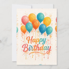 Tarjeta de cumpleaños de globos de acuarela colori