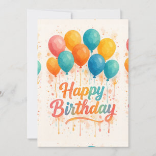 Tarjeta de cumpleaños de globos de acuarela colori