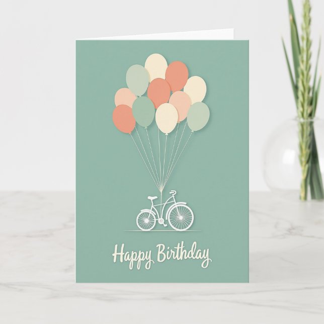 Tarjeta de cumpleaños de globos de bicicleta (Anverso)