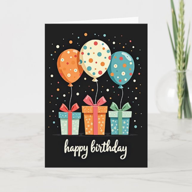 Tarjeta de cumpleaños de globos de lunares (Anverso)