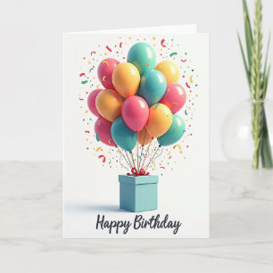 Tarjeta de cumpleaños de globos de pastel dulces