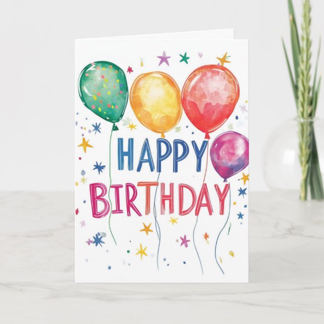 Tarjeta de cumpleaños de globos y estrellas (Anverso)