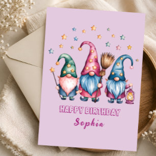 Tarjeta de cumpleaños de gnomo del bosque lindo pa