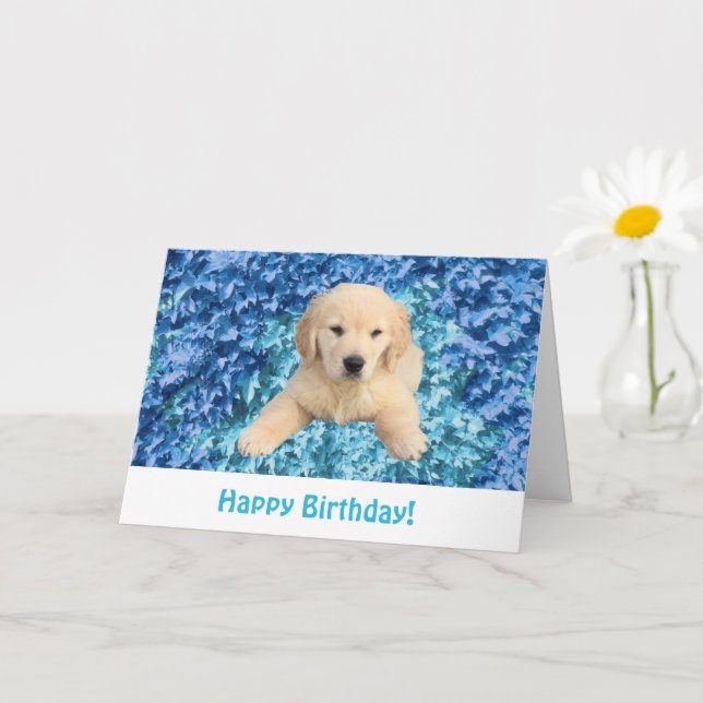 Tarjeta de cumpleaños de Golden Retriever Puppy (Planta pequeña)