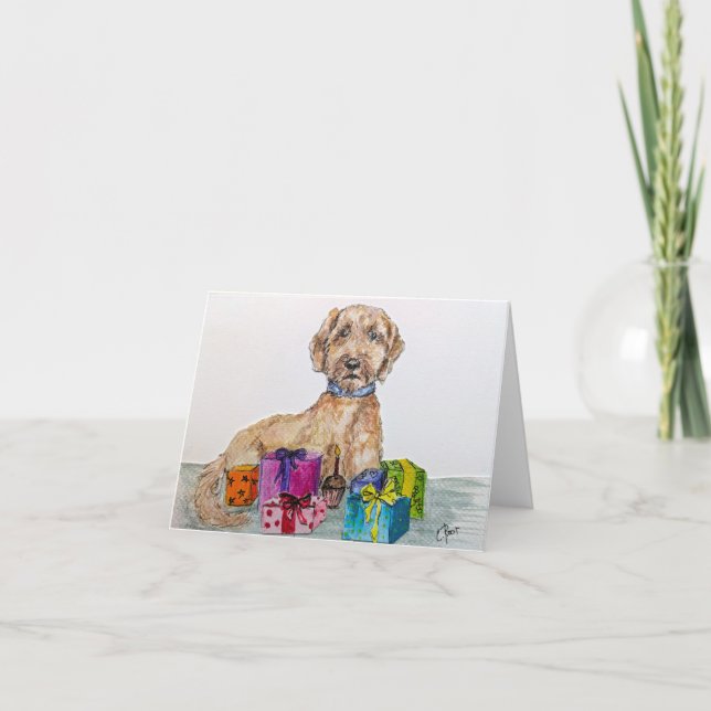 Tarjeta de cumpleaños de Goldendoodle (Anverso)