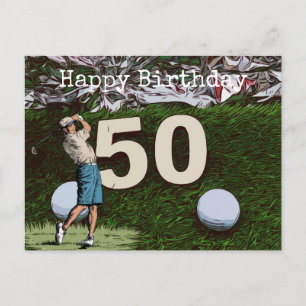 Tarjeta de cumpleaños de golf 50 con pelota de gol