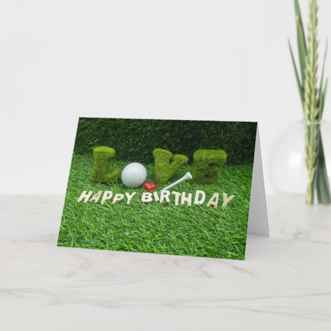 Tarjeta de cumpleaños de golf con bola de golf y a (Anverso)