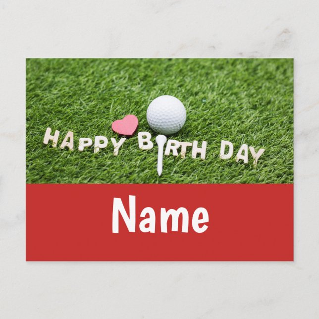 Tarjeta de cumpleaños de golf con bola de golf y t (Anverso)