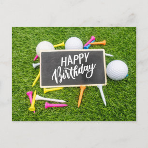 Tarjeta de cumpleaños de golf con bola de golf y t