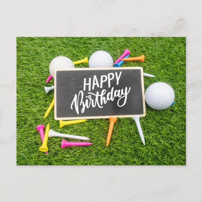 Tarjeta de cumpleaños de golf con pelota de golf y (Anverso)