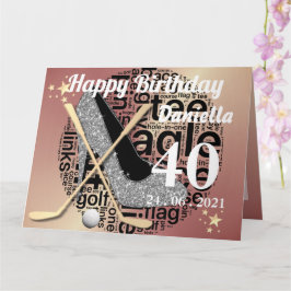 Tarjeta de cumpleaños de golf personalizada en oro