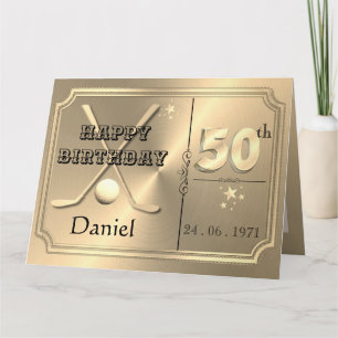 Tarjeta de cumpleaños de golf personalizada en oro