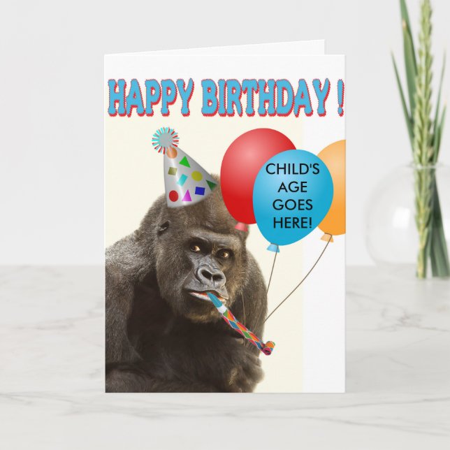Tarjeta de cumpleaños de gorila personalizable (Anverso)