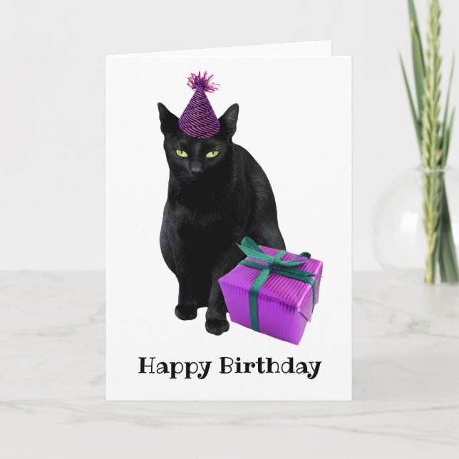 Tarjeta de cumpleaños de Gorra de gato negro (Anverso)