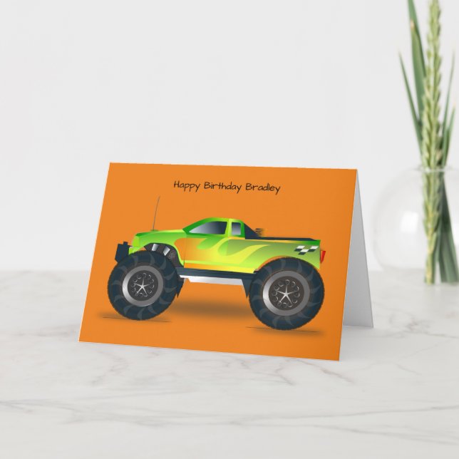 Tarjeta de cumpleaños de Green Monster Truck (Anverso)