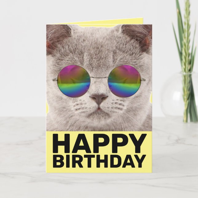 TARJETA DE CUMPLEAÑOS DE Guay CAT, CON SOMBRILLAS (Anverso)