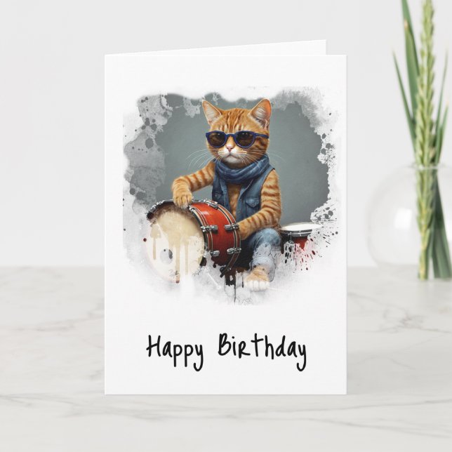 *~* Tarjeta de cumpleaños de Guay Kitty DRUMMER AP (Anverso)