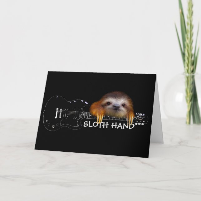 Tarjeta de cumpleaños de Guitarista de Mano Sloth (Anverso)