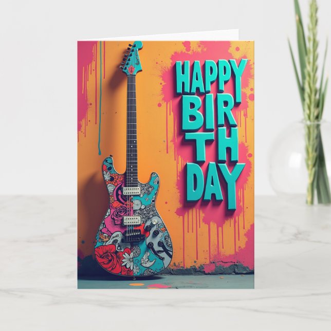 Tarjeta de cumpleaños de guitarra artística (Anverso)
