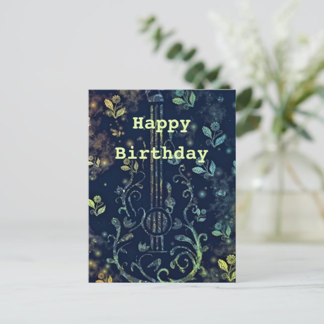 Tarjeta de cumpleaños de guitarra de arte floral (Anverso de pie)