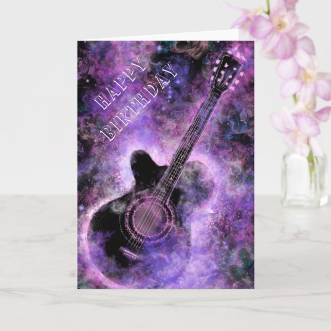 Tarjeta de cumpleaños de guitarra de rock and roll (Orquídea)