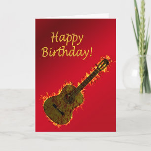Tarjeta de cumpleaños de guitarra flamante