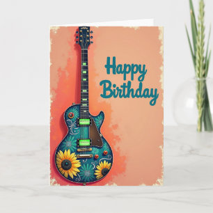 Tarjeta de cumpleaños de guitarra floral