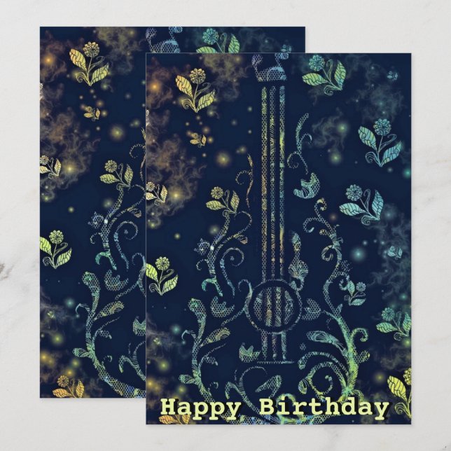 Tarjeta de cumpleaños de guitarra floral (Anverso / Reverso)
