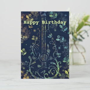 Tarjeta de cumpleaños de guitarra floral romántica
