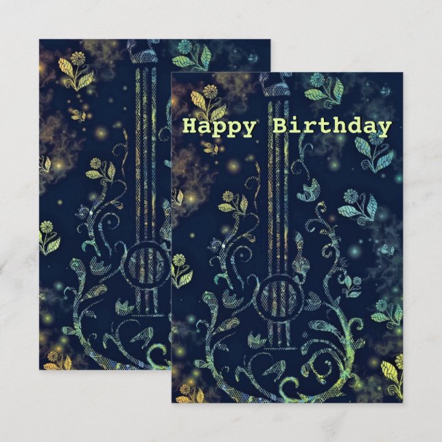 Tarjeta de cumpleaños de guitarra musical de flore (Anverso / Reverso)