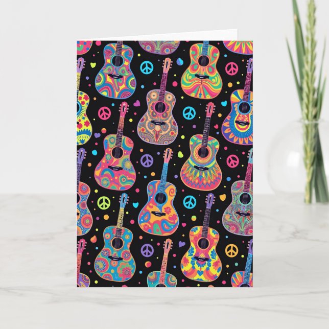 Tarjeta de cumpleaños de guitarras psicodélicas (Anverso)