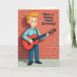 Tarjeta de cumpleaños de guitarrista alegre