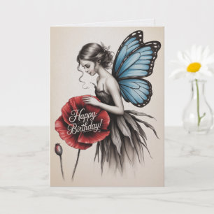 Tarjeta de cumpleaños de hada Flor roja Hada Marip
