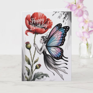 Tarjeta de cumpleaños de hada Flor roja Hada Marip