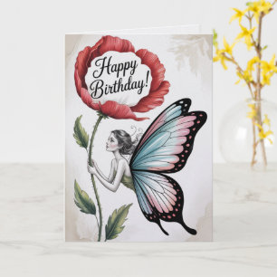 Tarjeta de cumpleaños de hada Flor roja Hada Marip