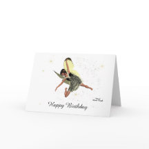 Tarjeta de cumpleaños de hada niña con alas amaril