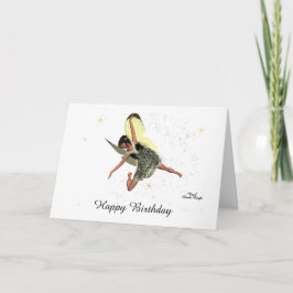 Tarjeta de cumpleaños de hada niña con alas amaril