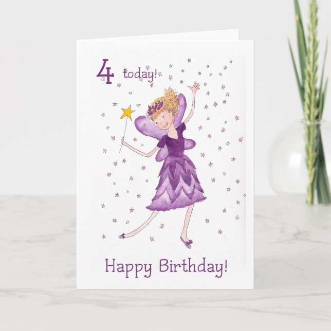 Tarjeta de cumpleaños de hada para 4 años (Anverso)