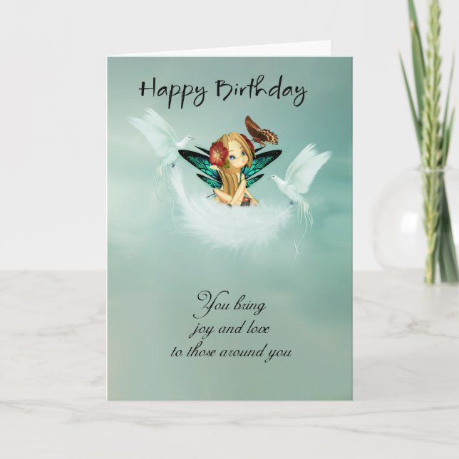 Tarjeta de cumpleaños de hadas con las palomas (Anverso)