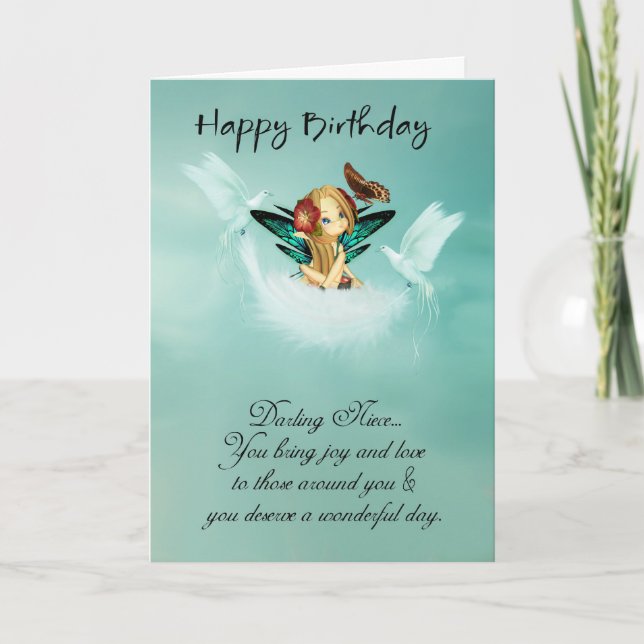 Tarjeta de cumpleaños de hadas de la sobrina con (Anverso)