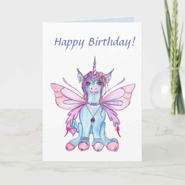 Tarjeta de cumpleaños de hadas del unicornio (Anverso)