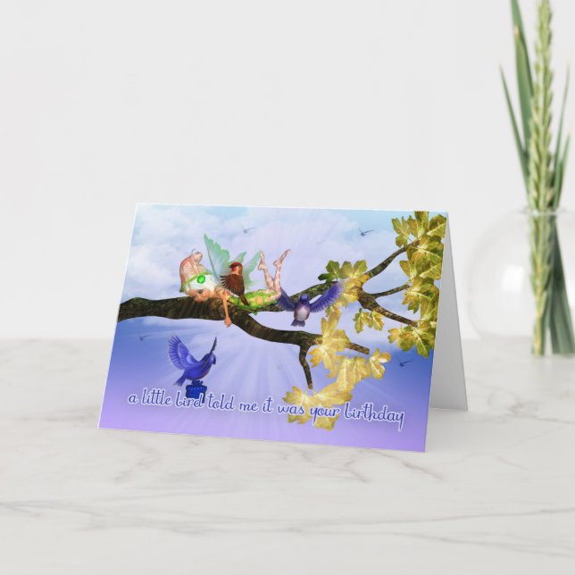 Tarjeta de cumpleaños de hadas - un pequeño pájaro (Anverso)