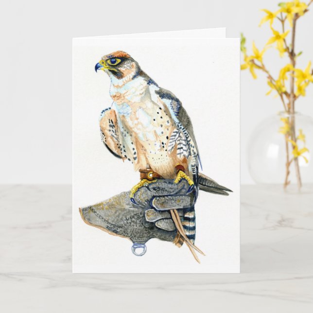 Tarjeta de cumpleaños de halcón de Lanner (flor amarilla)