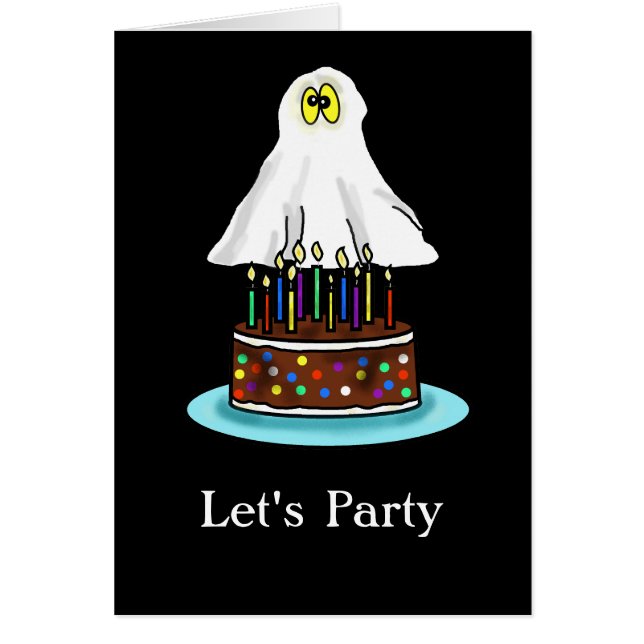 Tarjeta de cumpleaños de Halloween con fantasma y  (Frente)