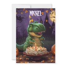 Tarjeta de cumpleaños de Halloween de dinosaurio p