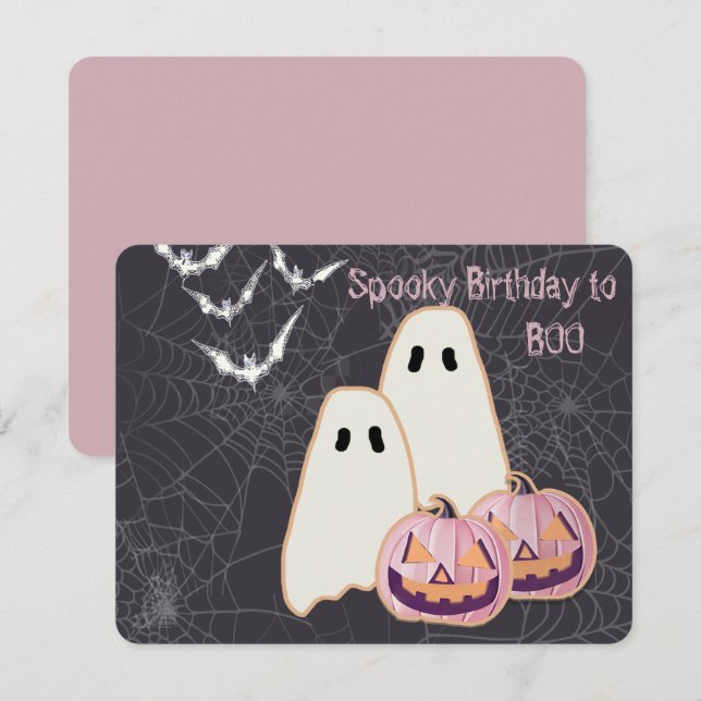 Tarjeta de cumpleaños de Halloween Ghost Calabaza  (Anverso / Reverso)