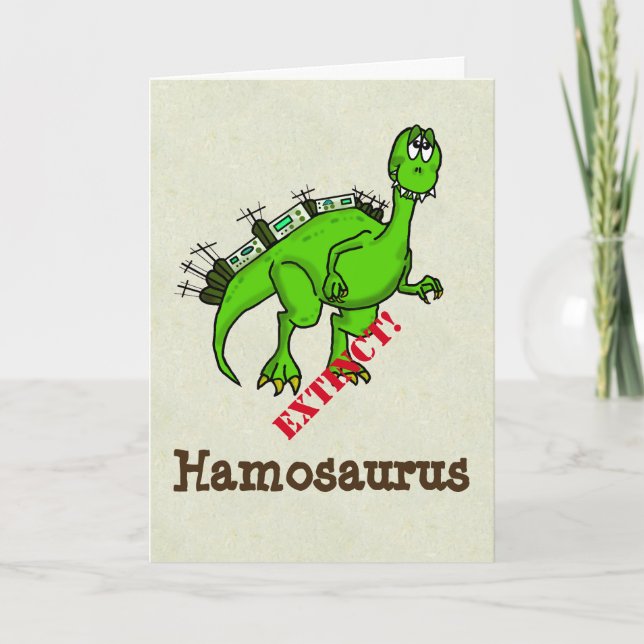 Tarjeta de cumpleaños de Ham Radio Dinosaur (Anverso)