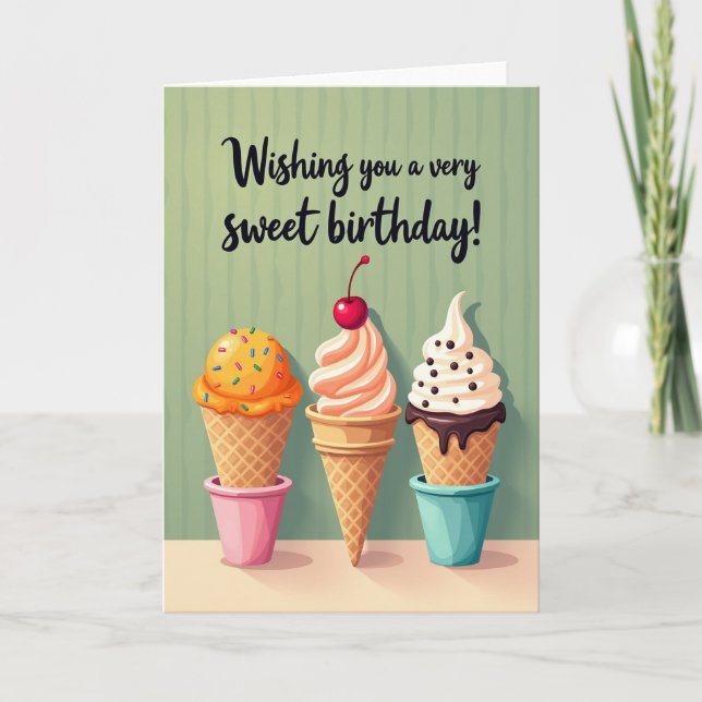 Tarjeta de cumpleaños de helado alegre (Anverso)